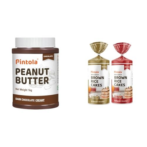 Pintola Combo - Chocolate Peanut Butter Creamy 1Kg + Rice Cakes (Unsalted & Multigrain) (Pack of 2) (130g x 2), 100% Roasted Peanuts butter Chocolate Flavour Creamy,High Fibre With Organic Rice Cake