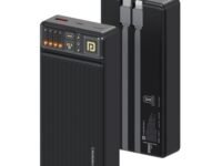 Portronics Luxcell Bind 20k 20000mAh Powerbank with 22.5W Fast Charging, in-Built Type C PD(Input & Output) /8 Pin Cable, LED Indicator, USB-A Mach Output, Compatible with Smartphones,Tablets(Black)