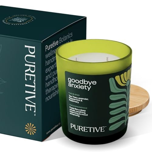 Puretive Goodbye Anxiety Scented Candle – Peppermint, Lavender Blend, 100% Soy Wax | 35-Hour Burn Time| 2 Wick Candle for Stress Relief & Relaxation | Aromatherapy