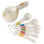 RABBONIX Plastic Measuring Cups and Spoon Set with Ring Holder, 12 Piece Set (White)