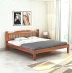 RJ ART Wooden Arch King Size Bed Without Storage | Wooden Double Bed Cot Bed for Bedroom Furniture | Palang Double Bed for Hotels | Solid Sheesham Wood, Honey Finish