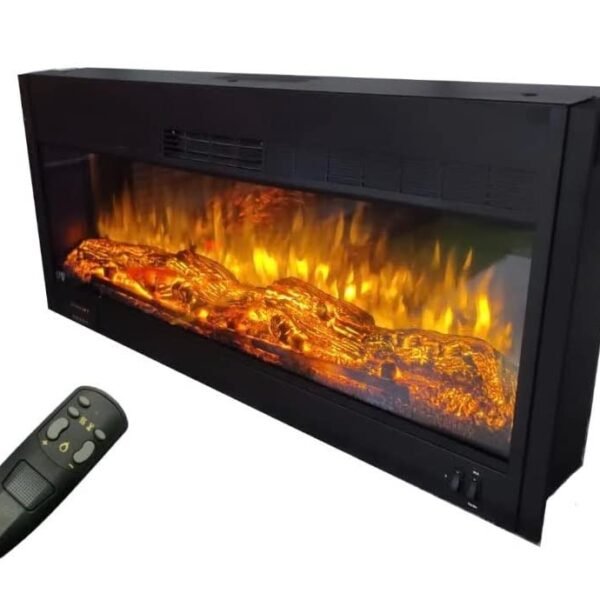 RVA Decorative Electric Fireplace 36 x 18 x 7 inches with Remote & Heating Option, Matt Black