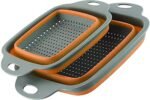 Ramkuwar Foldable Kitchen Colander 2 Pcs Square Portable Washing up Bowl Silicone Strainer Set Filter Food Strainers Basket 2 Sizes Orange