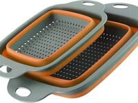 Ramkuwar Foldable Kitchen Colander 2 Pcs Square Portable Washing up Bowl Silicone Strainer Set Filter Food Strainers Basket 2 Sizes Orange