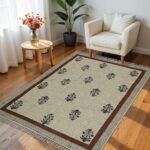 SAMURAI HOME Handwoven Rectangular Rugs | Indian Dhurrie Cotton Block Printed Non-Shedding Area Rugs For Living Room, Bedroom, Office, Hall (Beige, 4X6 Feet)