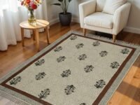 SAMURAI HOME Handwoven Rectangular Rugs | Indian Dhurrie Cotton Block Printed Non-Shedding Area Rugs For Living Room, Bedroom, Office, Hall (Beige, 4X6 Feet)
