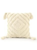 SASHAA WORLD Tasselled and Tufted Cushion Cover | Decorative Throw Pillow for Sofa or Bed | Boho Style Diamond Pattern, Cotton with Zipper Closure for Home Décor | 16x16 inches, Ivory