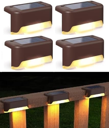 Schsteindar® Solar Deck Lights Outdoor 4 Pack, Solar Step Lights Waterproof Led Solar Lights for Outdoor Stairs, Step, Fence, Yard, Patio, and Pathway(Warm White)