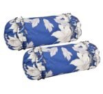 Shri Krishna Fabrics Printed Bolster Covers 16x32 Inches - Set of 2, Polycotton Pillow Cases with Attached Frill for Elegant Home Décor (Blue)