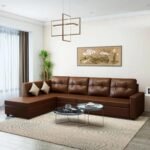 Sleepify Anoy 6 Seater Leatherette Lhs Sectional L Shape Sofa Set (Brown), 5- to 6-Person Sofa