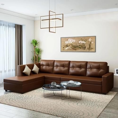 Sleepify Anoy 6 Seater Leatherette Lhs Sectional L Shape Sofa Set (Brown), 5- to 6-Person Sofa