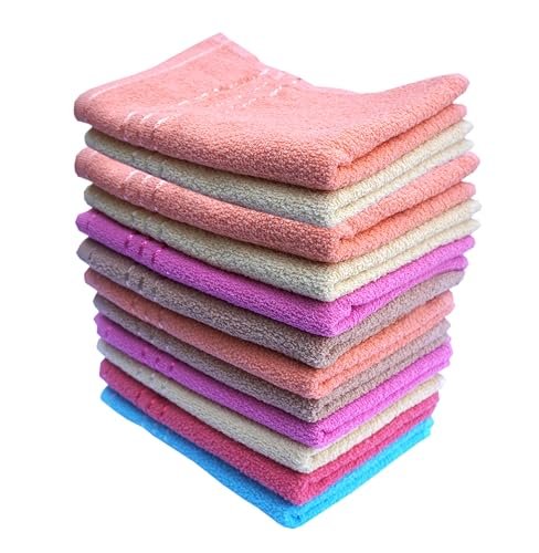Space Fly Cotton Hand Towel | 500 GSM Kitchen Hand Towel | Highly Absorbent Hand Towels for Wash Basin | Kitchen Towel Set of 12 (Size- 11x17 Inch) (Pink, Blue, Green, Yellow, Orange)