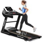 Sparnod Fitness STH-1200 Motorized Treadmill for Home Use, 4 HP Peak DC Motor, 12 km/hr Speed, 110 kg Max User Weight, 12 Preset Workouts, Manual Incline, Hi-Fi Speaker, Safety Key