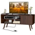 Spyder Craft Cozy Castle TV Stand for 50 Inch TV, Mid Century Modern Entertainment Center with Storage Cabinet, TV Media Console for Living Room, Bedroom, Dark Brown