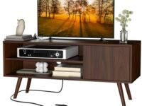 Spyder Craft Cozy Castle TV Stand for 50 Inch TV, Mid Century Modern Entertainment Center with Storage Cabinet, TV Media Console for Living Room, Bedroom, Dark Brown