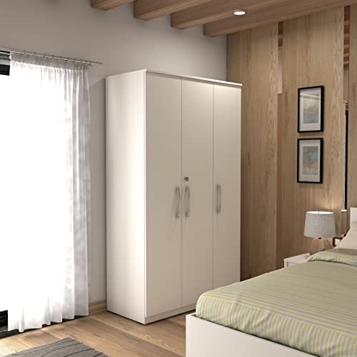 Studio Kook Amari Engineered Wood 3 Door Wardrobe (Matte Finish, Moonshine White)