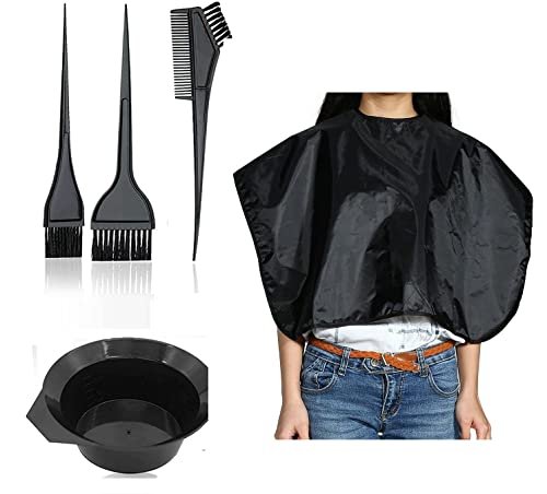 Sweetpea�5 Pcs Hair Coloring Kit, Salon Tool, Hair Dye Bowl/3 x Dye Brush/Half Cape Kit (Black)