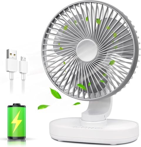 TEKCOOL 4000mAh Rechargeable Desk Fan, Portable Table Fan,USB Fan, USB Battery Powered Quiet Personal Fan,4 Speed for Home Office Travel(Silver),