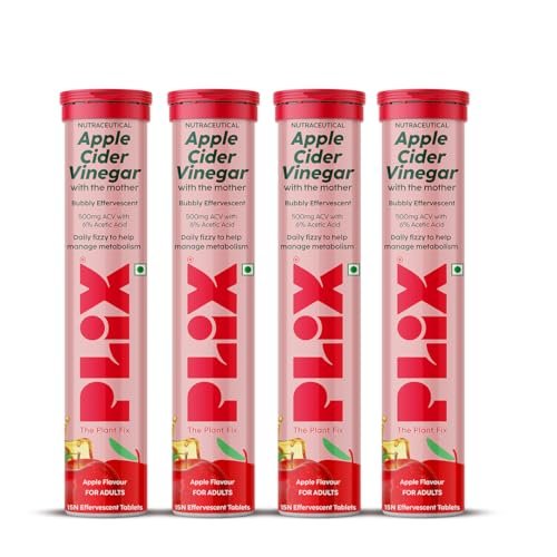 THE PLANT FIX Apple Cider Vinegar Effervescent Tablet with mother | Supports Metabolism & Appetite Control I With 500mg ACV, Vit B6 & B12 I No Maltodextrin, No Added Sugar I Pack of 4 (60 tablets)