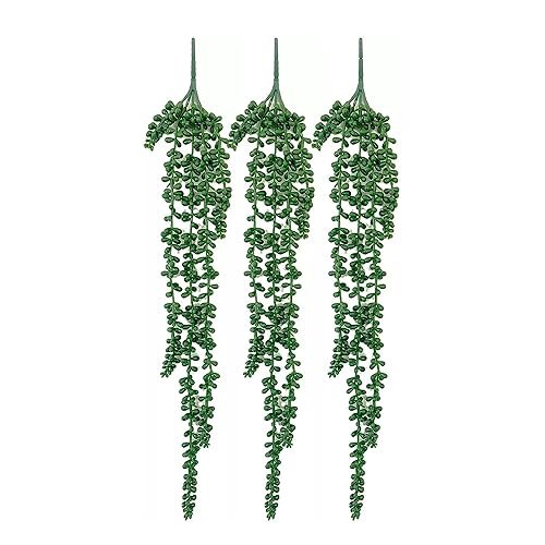 TIED RIBBONS 3 Pc Artificial Hanging Succulents Plants String of Pearls Plant Leaves for Home Decor Wall Pot Indoor Outdoor Office Garden Balcony Navratri Decoration Items (83 Cm Long),Plastic