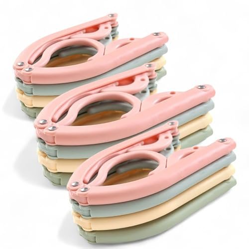 Travel Curry - Portable Folding Clothes Hangers for Wardrobes, Foldable Clothes Hangers, Drying Rack for Travel Outdoor, Space Saving Multifunctional Adult Child Non-Slip Hangers - Pack of 12