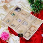 Trendifly Foldable Multipocket Jewellery Organizer Roll Pouch for Women Embroidery Design Portable Travelling Jewelry Bag 12 Transparent Pockets Earrings Necklace Bangles Rings Bracelet Girls (Cream)