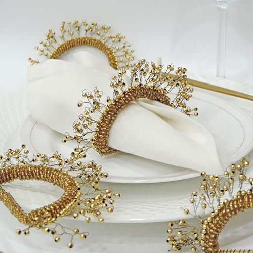 Trunkin' 4 Pcs Handmade Gold Napkin Rings for Home // Kitchen // Dining Room // Dinner Parties // Picnics // Weddings // Napkin Holder // Gold // Size - 4.5x2.5 Inches