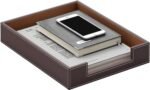 VANQUISH Leather Letter Tray, Luxury Desk Organizer for Office Supplies, File, Paper, Mail, Magazine, Perfect Paper Holder Office Organization (Brown)