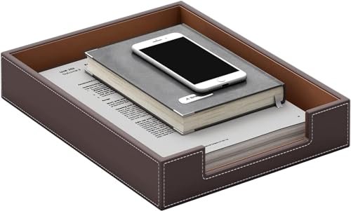 VANQUISH Leather Letter Tray, Luxury Desk Organizer for Office Supplies, File, Paper, Mail, Magazine, Perfect Paper Holder Office Organization (Brown)
