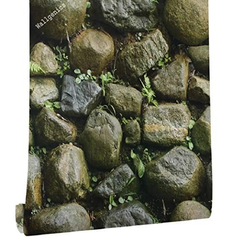 Wallgenics PVC Self Adhesive 3D Effect Vinyl Hilly Stone Botanical Wallpaper for Living Room, Hall, Play Room, Garden Home Decoration (333 x 45 cm).