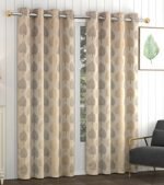 Yellow Weaves Rich Jacquard Fabric Curtains for Door, Lilac Leaf, 7 Feet, Pack of 2, Beige Brown,Eyelet