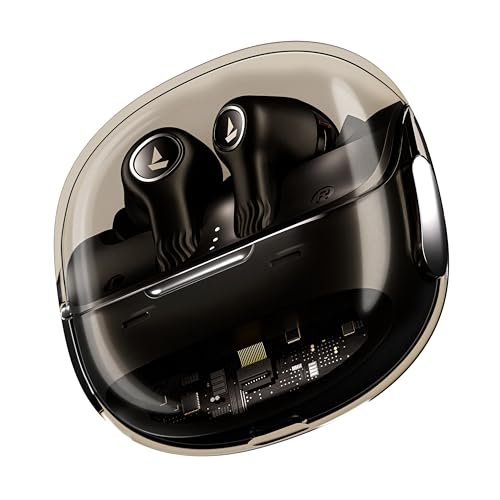 boAt New Launch Nirvana Crystl, Transparent Case,Spatial Audio, ANC(~32dB), 100Hrs Battery,4Mics ENx, Dual Pair,App Support, Bluetooth Earbuds, TWS Ear Buds Wireless Earphones with mic (Quantum Black)