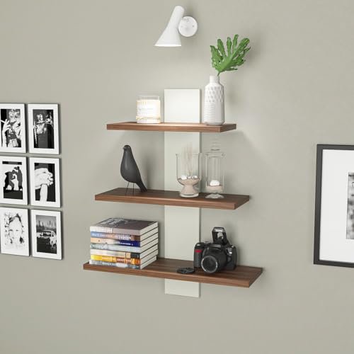 homeeasy Wooden Wall Shelves 3Tiers for Living Room | for Home Decor Items | Floating Book Rack for Study Room, Office, Kitchen WS-1(Brown)