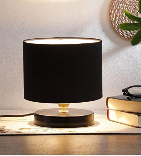 tu casa Black Cotton Shade with Black Metal-Iron Base Table Lamp | Elegant Bedside & Desk Lamp for Bedroom, Living Room, Office, Home Décor & Gifting (Height : 9 Inch/No Blub Included)