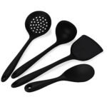 we3 Silicone Spatula Set of 4 Versatile Tools Cooking, Baking and Mixing Non-Stick & Heat Resistant (Black)
