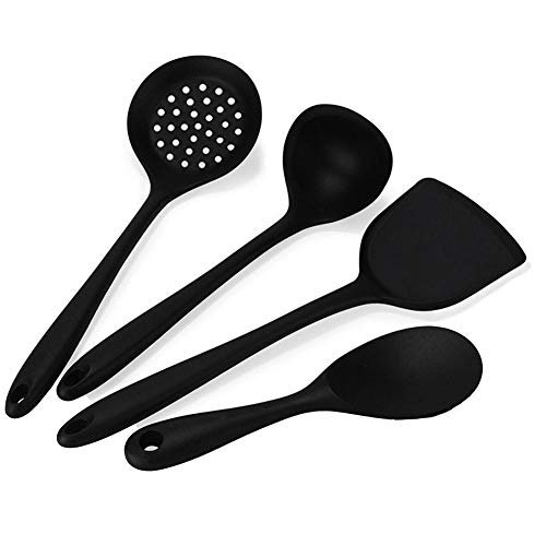 we3 Silicone Spatula Set of 4 Versatile Tools Cooking, Baking and Mixing Non-Stick & Heat Resistant (Black)