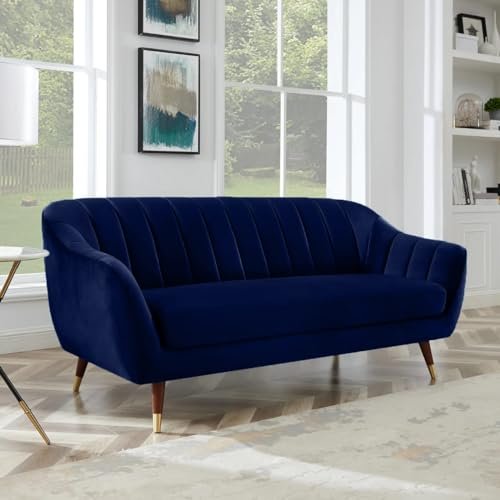 AMATA Marino 3 Seater Royal Blue Suede Velvet Fabric Sofa with Two Cushions Perfect for Home Office Guests Living Room (3 Seater, Royal Blue)(3 Year Warranty)