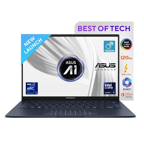 ASUS Zenbook 14,Intel Core Ultra 9 (Series 2),Thin & Light(Intel Arc iGPU/32GB/1TB/3K OLED Touch screen/14/120Hz/Windows 11/M365 Basic (1Year)*/Office Home 2024/Ponder Blue/1.28 kg) UX3405CA-PZ164WS