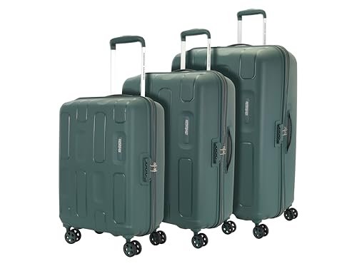 American Tourister Ivy 2.0-8 Wheel, 3PC Set (Small + Medium + Large) Hard PP Suitcase for Travel/Trolley Bag for Travel/Travel Bag with Combination Lock & Smooth Sliding Double Wheel - Forest Green