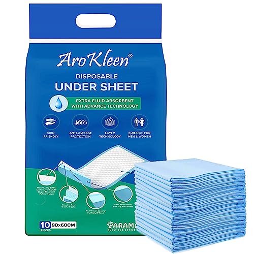 AroKleen Premium Underpads Large (90 X 60Cm) 10 Hrs Absorption Protection | 10 Units | 5 Layered Leak Proof Technology | 100 % Water Proof & Non Slip-Pack of 1