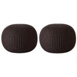 Bezzilish Home Pouf for Living Room Sitting Round Ottoman Bean Filled Stool for Foot Rest Home Furniture Rope Twisted Brown Bean Bag - (Pack of 2)