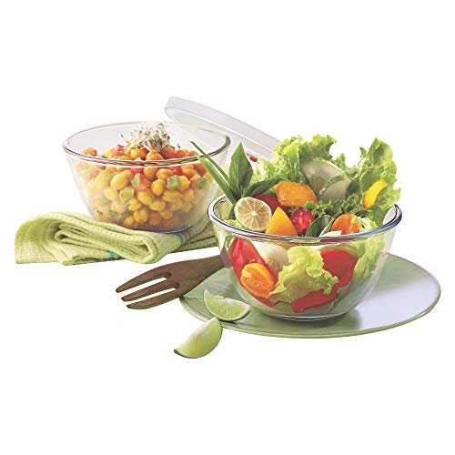 Borosil Glass Mixing & Serving Bowls with Lids, Oven & Microwave Safe Bowl, Set of 2 (900 ml each), Borosilicate Glass, Clear