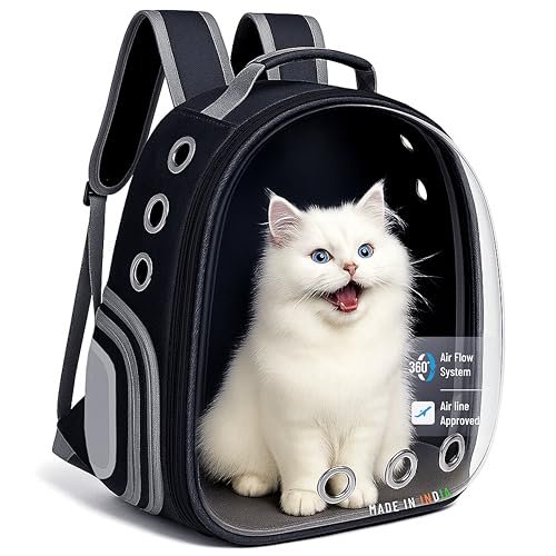 Buraq Astronaut Transparent Pet Carrier Backpack - for Travel, Hiking, Designed with Breathable Space, Ventilated, Airline-Approved, Sturdy Pad for Puppies & Cats (31.8L x 25.4W x 41.9H Centimeters)
