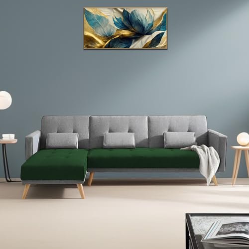 CASALIVING Convertible Futon LHS 4 Seater Sofa Cum Bed with Adjustable Backrest Sofa for Living Room (Green Grey Colour) Premium Fabric Sofa