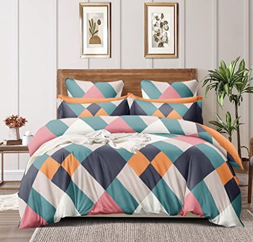 Castiqa Queen Size Micofiber Polycotton Quilt Cover/Duvet Cover/Razai Cover/Blanket Cover with Zipper 80 X 90 Inches (Colorful Checks M)