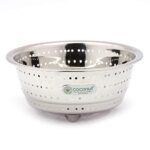 Coconut Stainless Steel Colander Strainer for Kitchen – Large Rice Washer, Fruit & Vegetable Washing Bowl with Handles – Rust-Proof, Heavy-Duty Multipurpose Sieve Basket - Pack of 1 | 19 cm