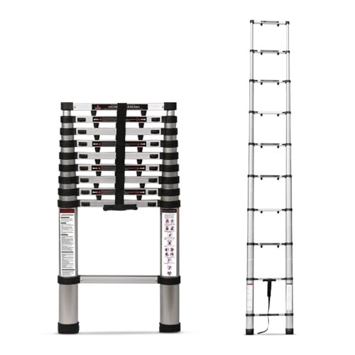 Corvids 3.8m (12.5 ft) Portable & Compact Finger Protect Aluminium Telescopic Ladder | 2-Year Warranty | EN131 Certified 10-Steps Foldable Multipurpose Step Ladder for Home & Outdoor use