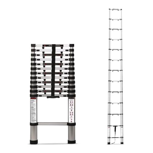 Corvids 5.0m (16.5 ft) Portable & Compact Finger Protect Aluminium Telescopic Ladder | 2-Year Warranty | EN131 Certified 13-Steps Foldable Multipurpose Step Ladder for Home & Outdoor use