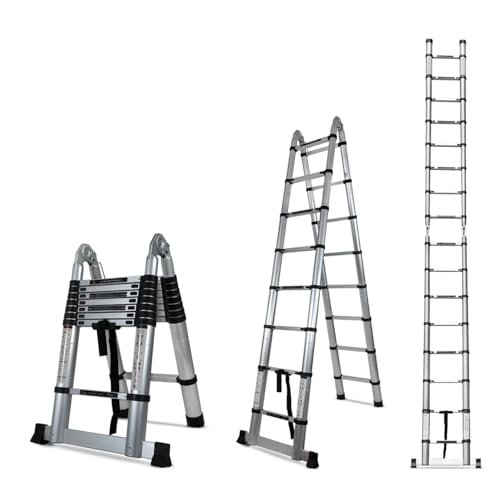Corvids Portable and Compact 16.5 feet A Type Aluminium Telescopic Ladder with 16 Steps | 2-Year Warranty | for Household and Outdoor Use EN131 Certified (16.5 ft (5.0 m) - A Type)