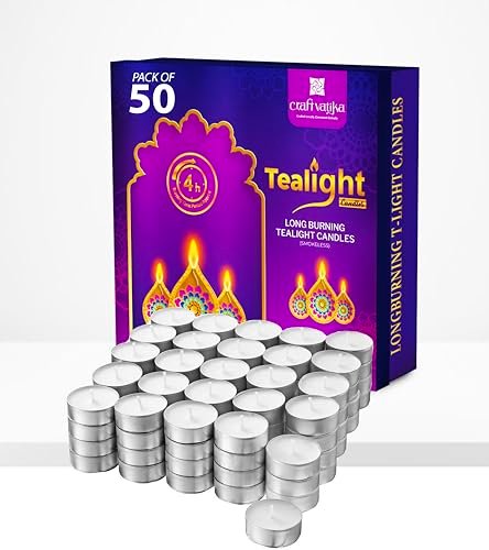 CraftVatika Wax Tealight Candles Set of 50 for Diwali Decoration Item,3 Hours Burn Diwali Decoration Gift Items for Home Decor, Wax Tea Light Candles for All Festival (Set of 50)